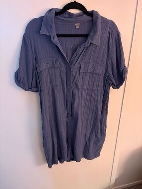 aerie Blue Button-Front Short Sleeve Romper